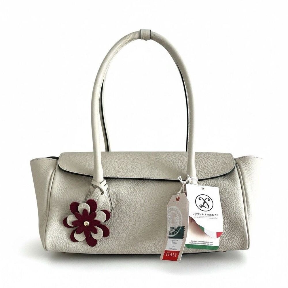Divina Firenze Italy Genuine Leather Shoulder Bag with Flower Charm